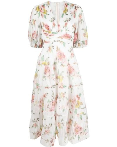 Zimmermann Floral-print pleated midi dress - Bianco