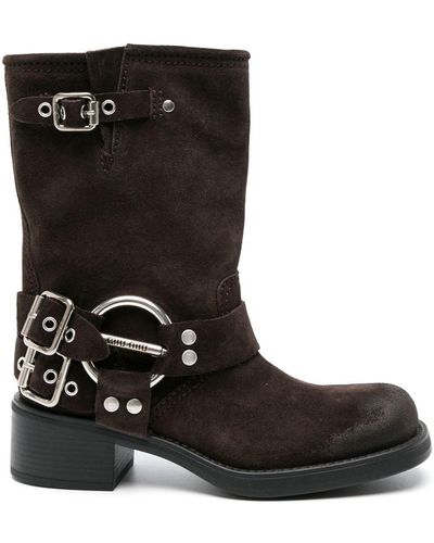 Miu Miu Buckle-detail Suede Boots - Black