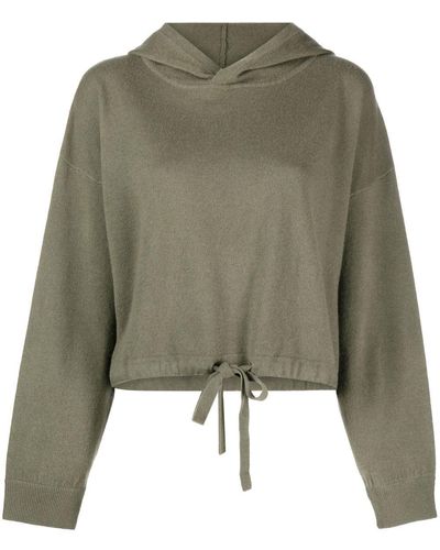Allude Drawstring-waist Knitted Hoodie - Green