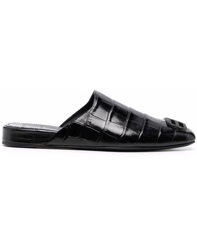 Balenciaga Cozy Bb Crocodile-effect Mules - Black