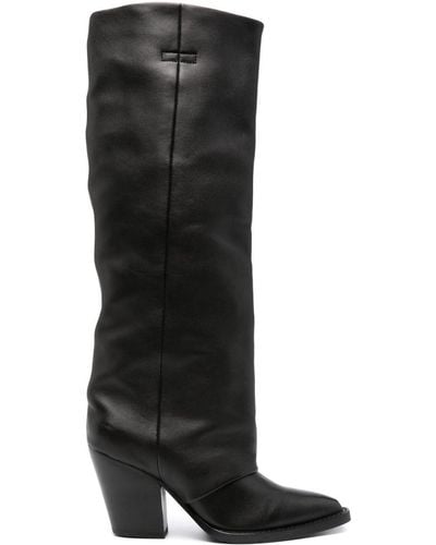 Ash 85mm Folded-detail Leather Boots - Black