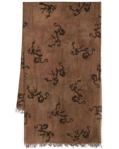 Uma Wang Dragon-print Cotton Scarf - Brown