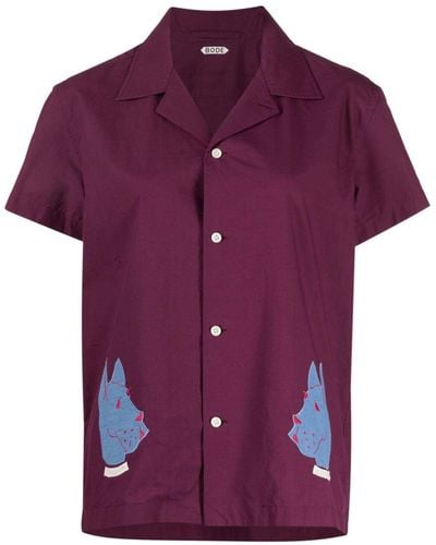 Bode Doberman-appliqué Cotton Shirt - Purple