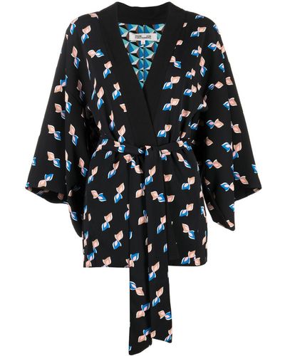 Diane von Furstenberg Graphic-print Belted Kimono - Black