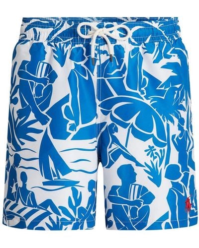 Polo Ralph Lauren Traveller Illustration-print Swim Shorts - Blue