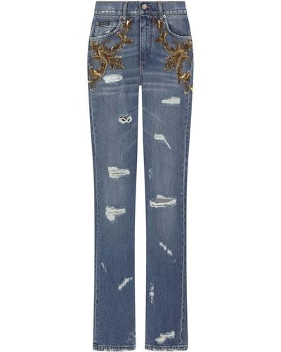 Dolce & Gabbana Verzierte Jeans mit ausgestelltem Bein - Blau