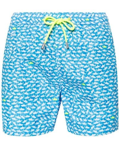 Mc2 Saint Barth Shark-print Recycled Polyester Swimshorts - Blue