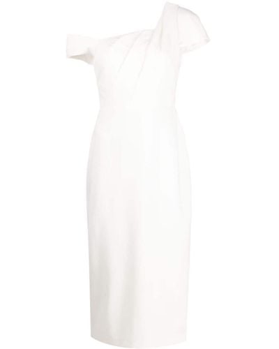 Marchesa Asymmetrical Crepe Midi Dress - White