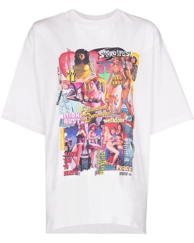 we11done Movie Collage Cotton T-shirt - White