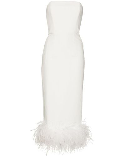 16Arlington Minelli Feather-trim Strapless Midi Dress - White