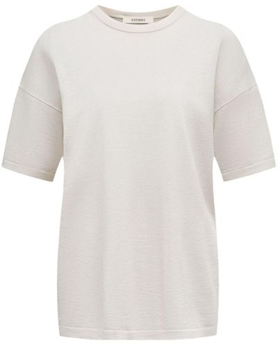 12 STOREEZ Feinstrick-T-Shirt mit tiefen Schultern - Weiß