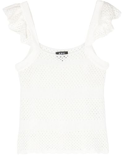 A.P.C. Ruffle-detailed Open-knit Top - White