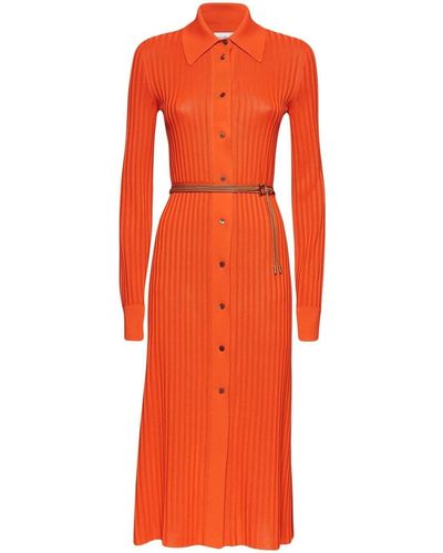 Ferragamo Robe-chemise en maille à design nervuré - Orange