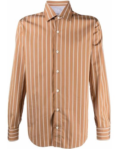 Eleventy Striped Button-up Shirt - Brown