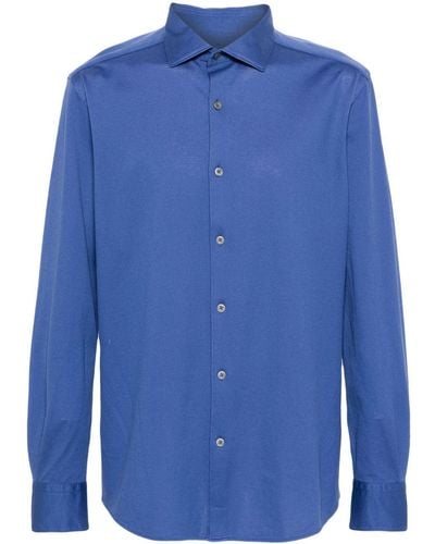 Zegna Piquè Overhemd Met Klassieke Kraag - Blauw