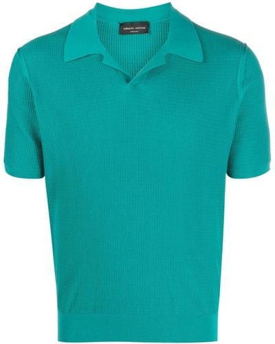 Roberto Collina V-neck Cotton Polo Shirt - Green