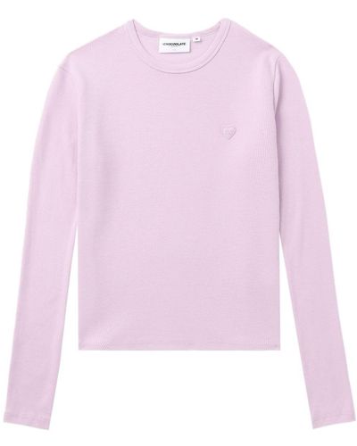 Chocoolate Heart-appliqué Cotton T-shirt - Pink