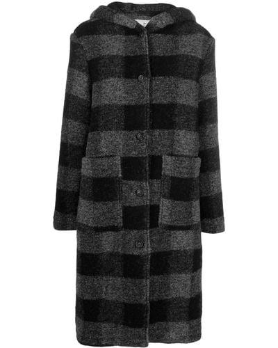 Woolrich Checked Hooded Wool-blend Coat - Black