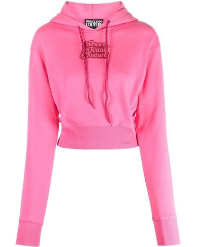 Versace Logo-embroidered Cropped Hoodie - Pink