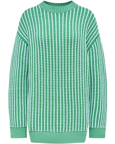 12 STOREEZ Striped Chunky-knit Jumper - Green