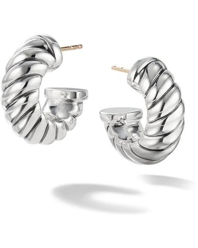 David Yurman Sterling Silver Sculpted Cable Shrimp Earrings - White