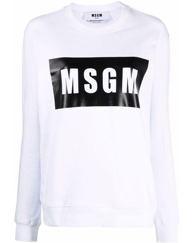 MSGM Logo-print Crew Neck Sweatshirt - White