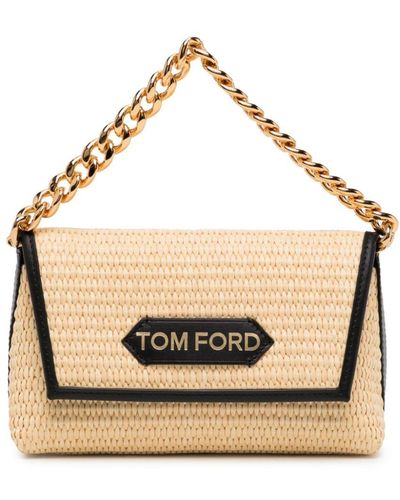 Tom Ford Logo-patch Straw Mini Bag - Metallic
