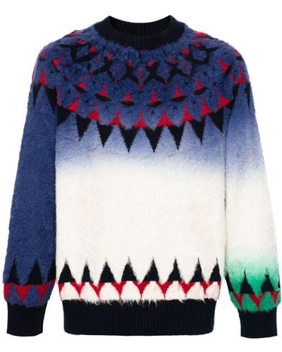 Sacai Patterned-jacquard Knitted Jumper - Blue