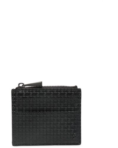 Serapian Check-pattern Leather Card Holder - Black