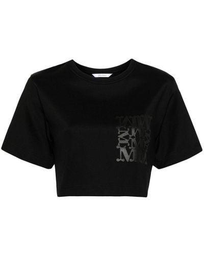 Max Mara Cropped T-shirt Met Logoprint - Zwart