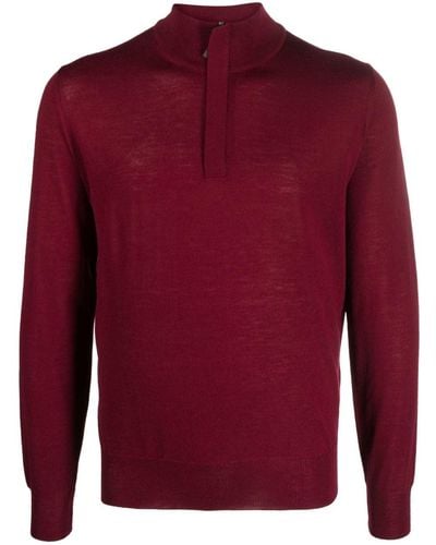 Canali Half-zip Merino Wool Sweater - Red