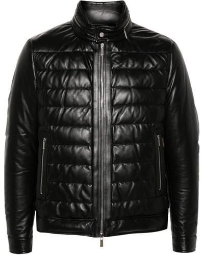 Moorer Gilles-p3 Leather Padded Jacket - Black