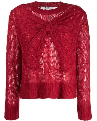 B+ AB Bow-embellished Cable-knit Jumper - Red