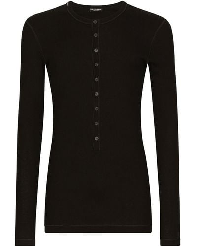 Dolce & Gabbana Fijngeribbeld Katoenen T-shirt - Zwart