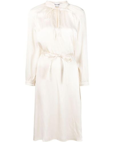 Yves Salomon Long-sleeve Wraparound Silk Dress - White