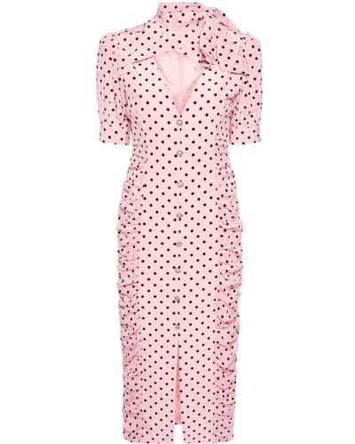 Alessandra Rich Gerafftes Kleid mit Polka Dots - Pink
