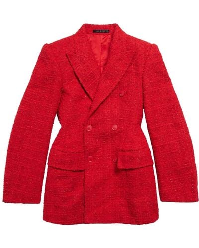 Balenciaga Tweed Double-breasted Jacket - Red