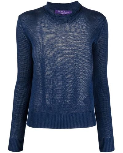 Ralph Lauren Collection Ribbed-knit Long-sleeved Pullover - Blue