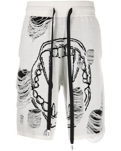 Haculla Intarsia-knit Distressed Bermuda Shorts - White
