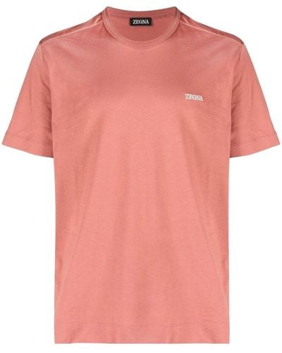 Zegna T-Shirt mit Logo-Stickerei - Pink