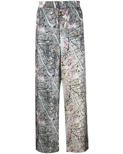 Fendi Map-print Silk Trousers - Grey