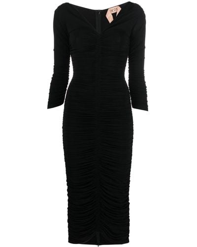 N°21 Gathered-detail Midi Dress - Black