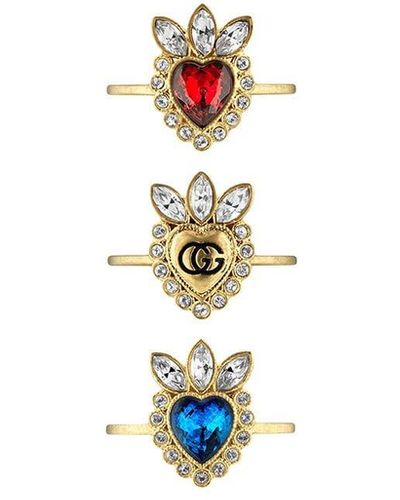 Gucci Crystal Heart Rings - Metallic