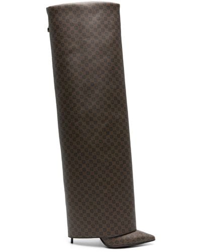 Balmain Stivali Ariel in pelle con stampa monogramma - Marrone