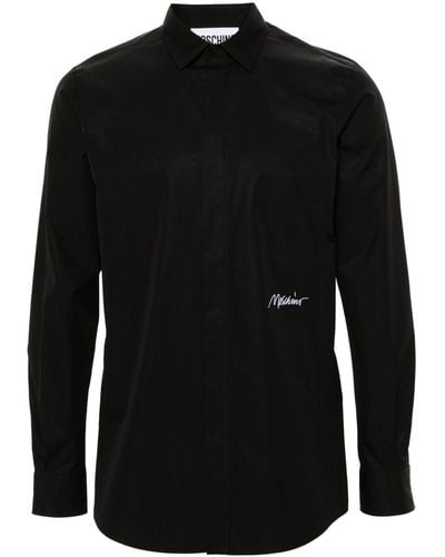 Moschino Logo-embroidered Cotton Shirt - Black
