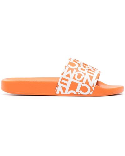 Moncler Embossed-logo Slides - Orange