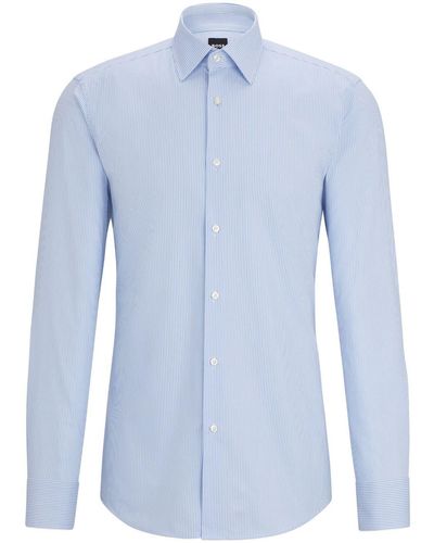 BOSS Striped Cotton Shirt - Blue