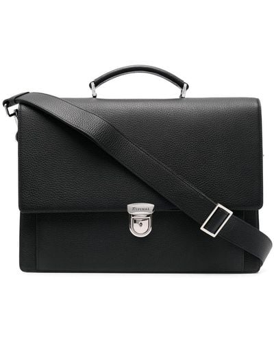 Aspinal of London City Laptop Leather Briefcase - Black