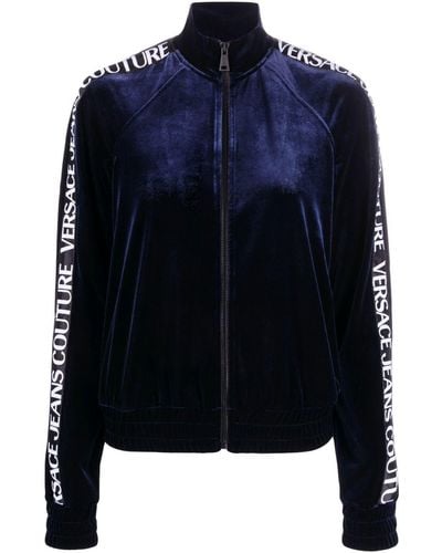 Versace Logo-tape Zipped Sweatshirt - Blue
