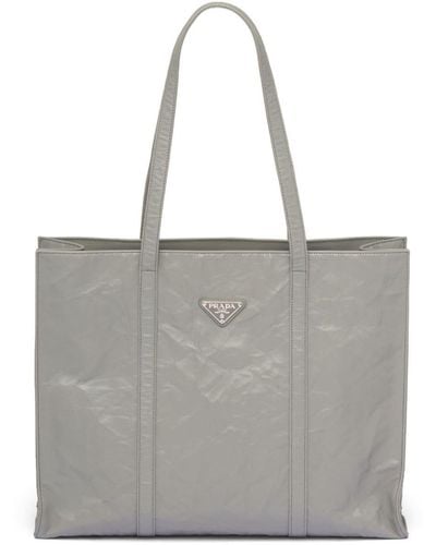 Prada Large Leather Tote Bag - Grey